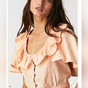 Free People Peach Ruffle Button-Front Top